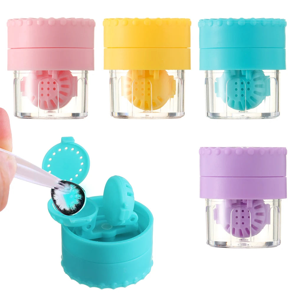 Manually Rotating Contact Lens Cleaner Case Portable Plastic Lens Storage Holder Cleaning Container Travel Accessory Tool