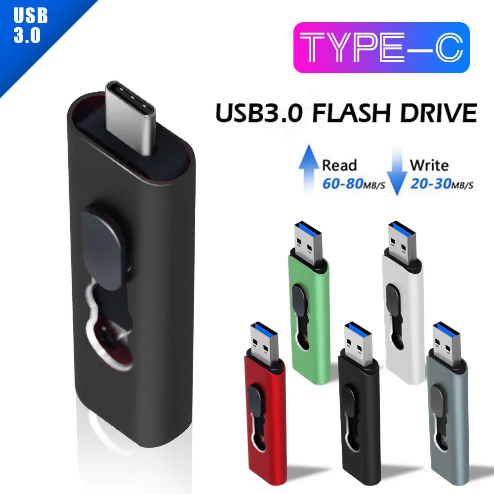 2-in-1 USB 3.0 Type-C OTG Flash Drive – High-Speed Pen Drive 32GB to 256GB