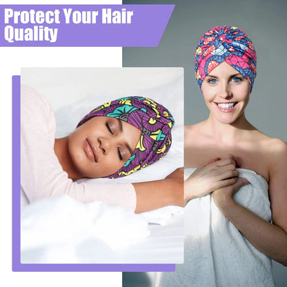 African Print Turban Head Wrap - Soft Stretch Twisted Pleated Beanie Bonnet for Women, Headtie & Chemo Cap