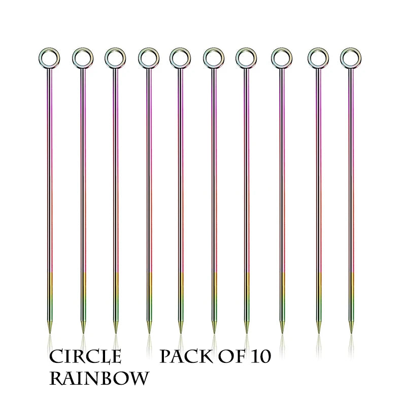 10PCS Stainless Steel Cocktail Picks - Fruit Sticks & Drink Stirring Sticks in Circle, Ball, and Hat Shapes
