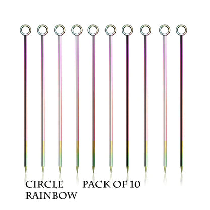 10PCS Stainless Steel Cocktail Picks - Fruit Sticks & Drink Stirring Sticks in Circle, Ball, and Hat Shapes