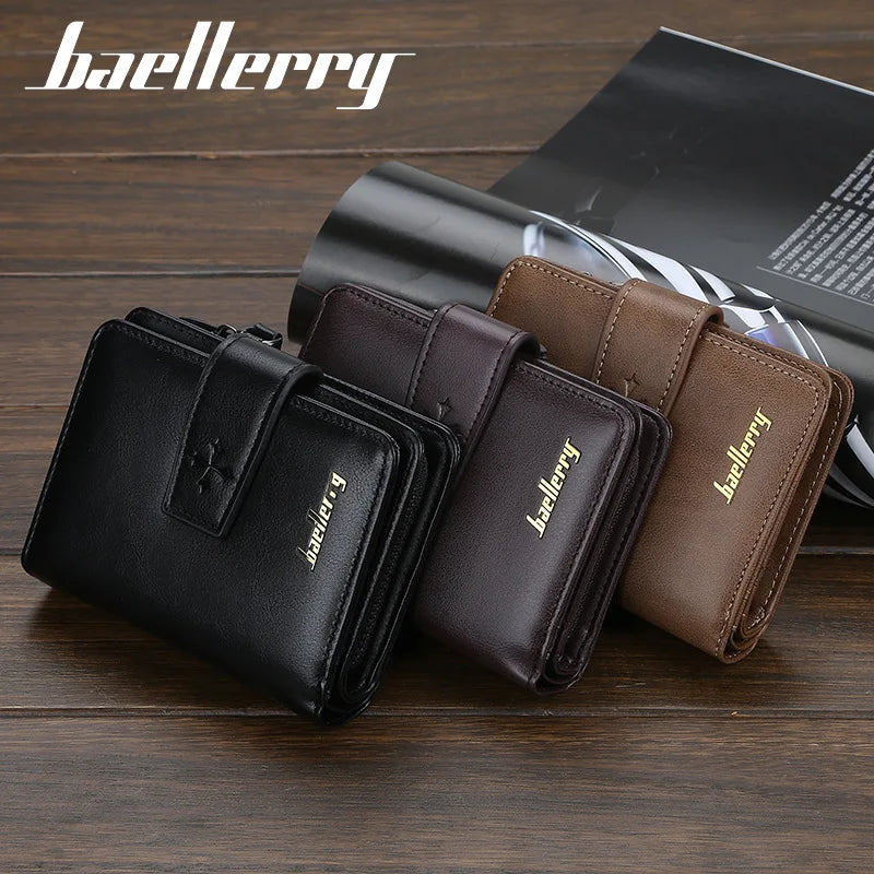 New Business Men’s Wallet — High-Quality PU Leather Zipper Card & Coin Holder, Vintage Male Purse