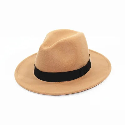 Unisex Black Fedora Hat – Wide Brim Jazz Panama Top Hat for Autumn and Winter – Classic Gentleman Style