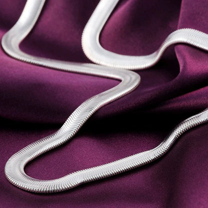 DOTEFFIL 925 Sterling Silver 6mm Flat Snake Chain Necklace — 16/18/20/22/24 Inch for Men & Women, Fashion, Wedding & Party Jewelry