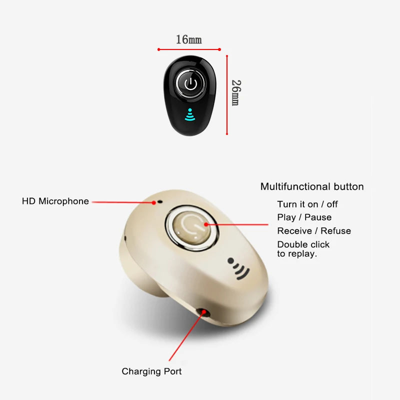 Mini Invisible True Wireless Earbuds – Bluetooth Noise Cancelling TWS Stereo Headset with Microphone Handsfree In-Ear Earphones