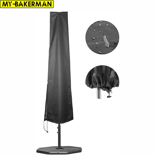Waterproof 210D Black Patio Umbrella Cover – Durable Outdoor Parasol Protector with Zipper, Fits Market Umbrellas in 6 Sizes