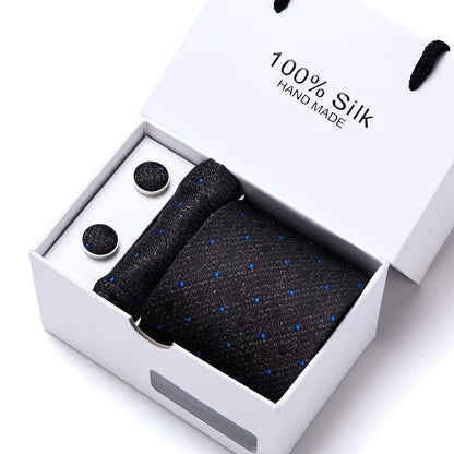 100% Silk Men’s Tie Gift Set - Classic 7.5cm Striped Floral Necktie with Handkerchief for Office, Party & Wedding Formal Wear