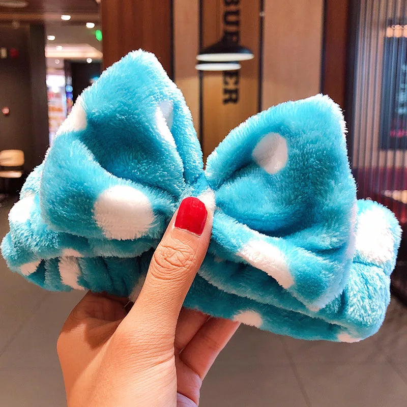 Soft Coral Fleece Bow Headband – Wash Face Hair Holder with Animal Ears for Women & Girls