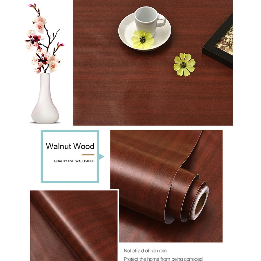 PVC Waterproof Self-Adhesive Wallpaper Roll — Wood Grain Vinyl Decorative Film for Furniture, Cabinets, and DIY Home Decor
