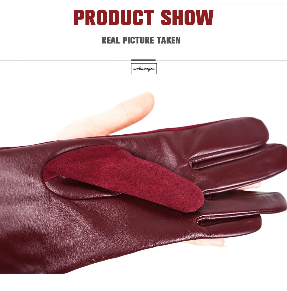 Women’s Winter Touch Gloves – 50% Genuine Leather & 50% Suede, Colorful Warm Leather Gloves