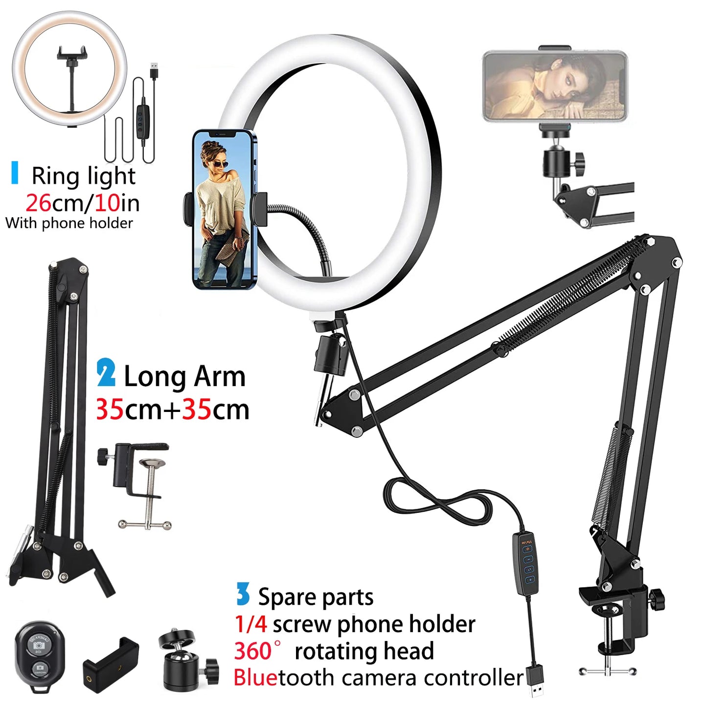 LED Selfie Ring Light with Phone Stand – Folding Arm, Dimmable Circle Fill Light & Tripod for YouTube & Streaming