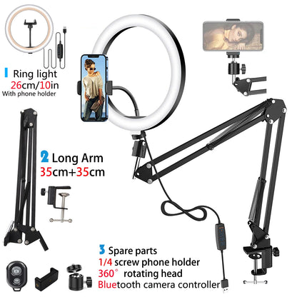 LED Selfie Ring Light with Phone Stand – Folding Arm, Dimmable Circle Fill Light & Tripod for YouTube & Streaming