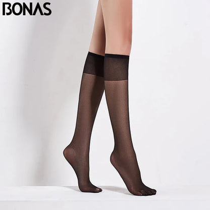 Women’s 20D Knee-High Stockings - 4-Pair Set of Sheer Transparent Long Socks