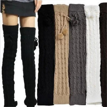 Women’s Winter Knitted Leg Warmers - Cozy Crochet Boot Socks with Hairball Fashion Style