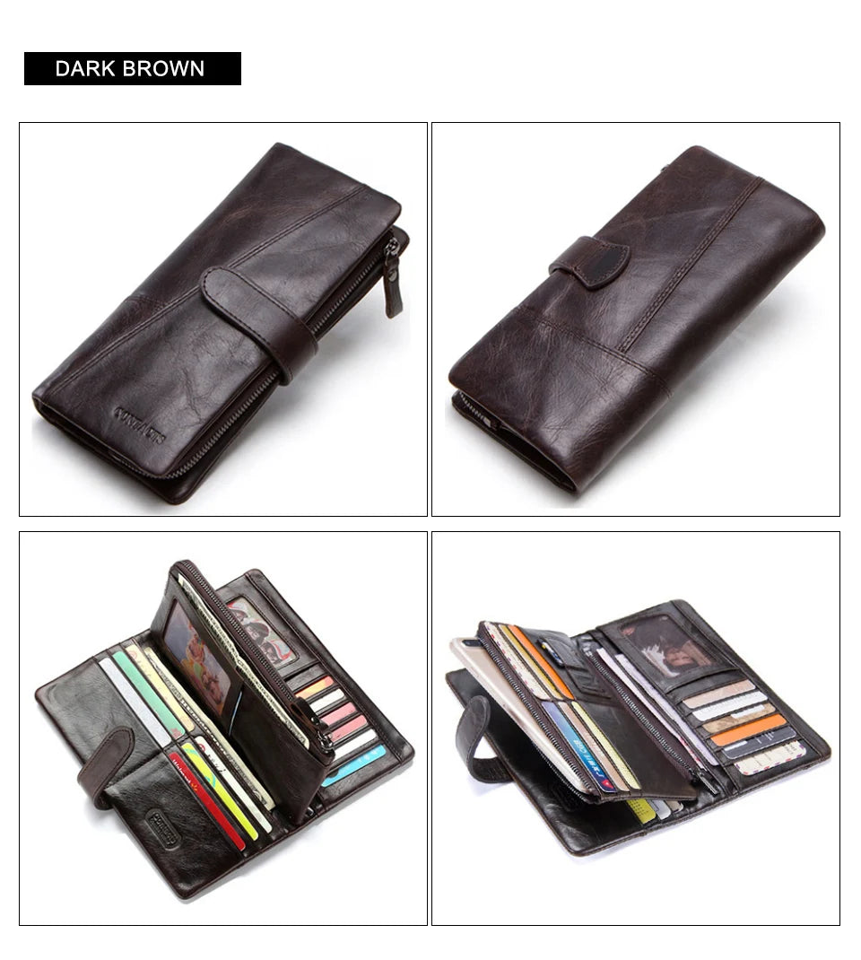 CONTACT'S Genuine Leather Men’s Long Wallet – Phone Bag with Zipper Coin Pocket, Clutch Purse & Small Wallet