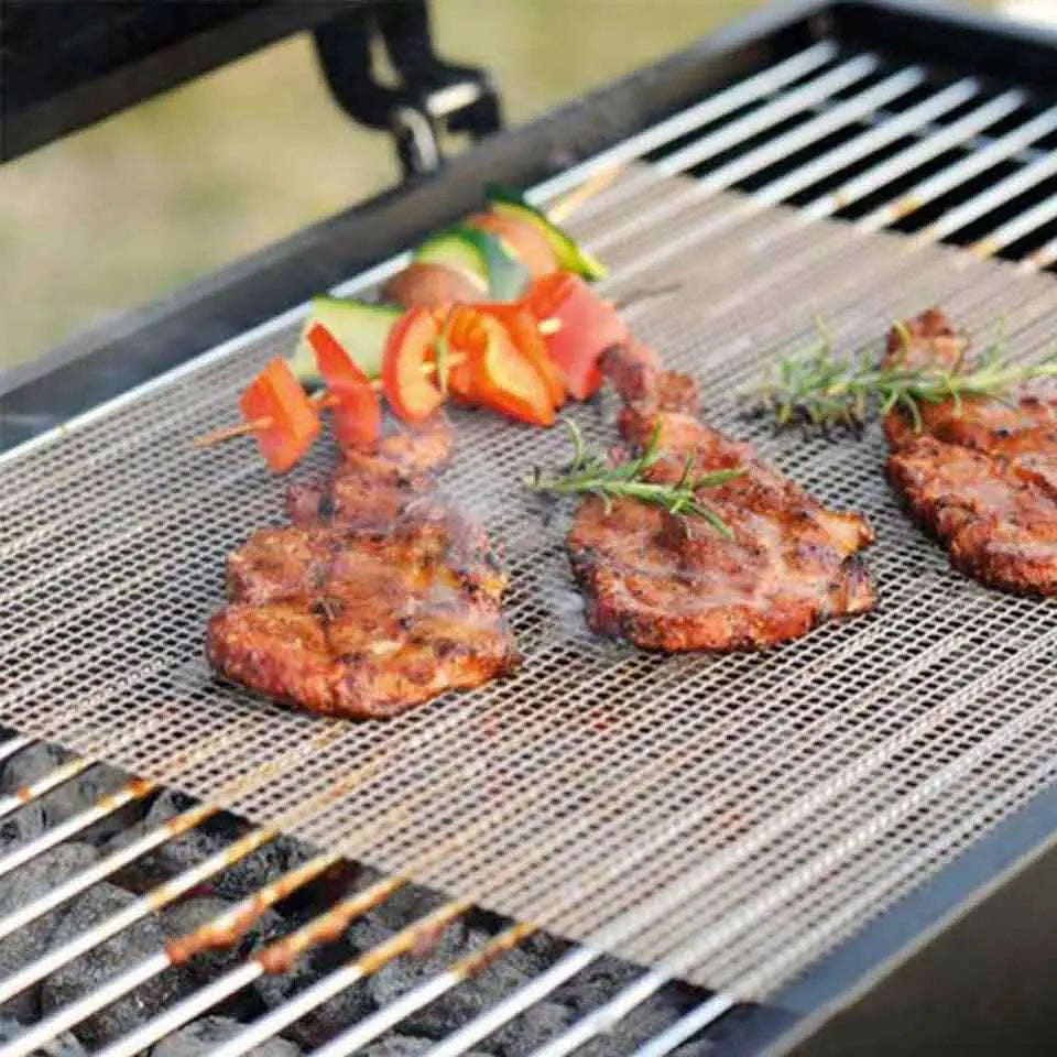 3-Pack Non-Stick Perforated BBQ Grill Mesh Mats — Reusable Heat-Resistant Oven & Baking Sheets for Outdoor Grilling