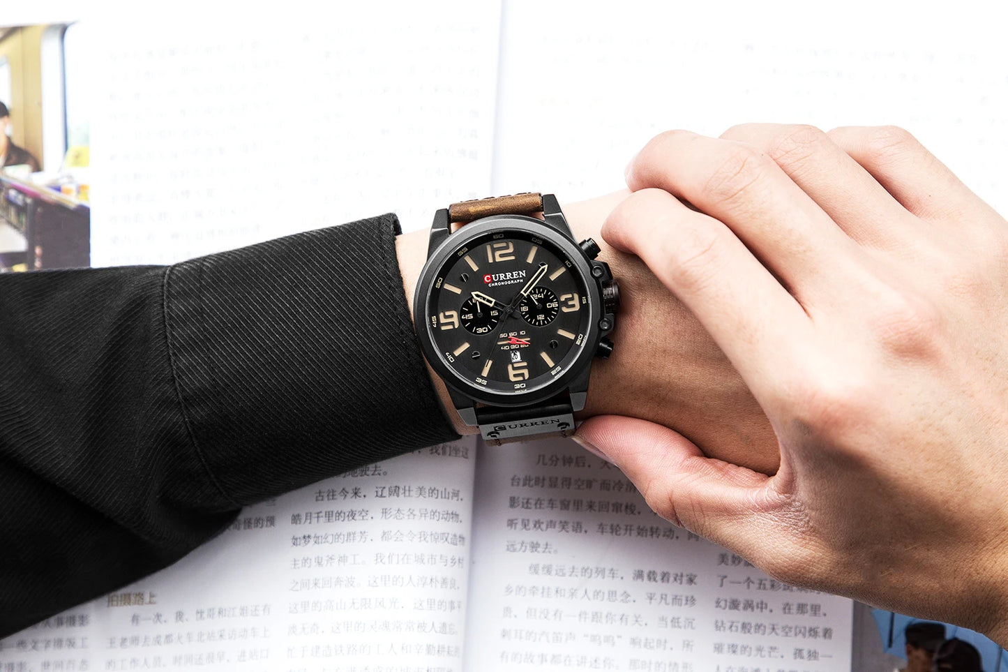 CURREN Men's Luxury Waterproof Sport Watch – Chronograph Quartz Military Wristwatch with Genuine Leather Strap
