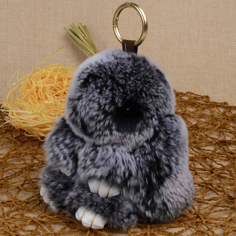 LFPU Genuine Rex Rabbit Fur Bunny Pendant Keychain – Fluffy Bag & Car Charm Jewelry for Women