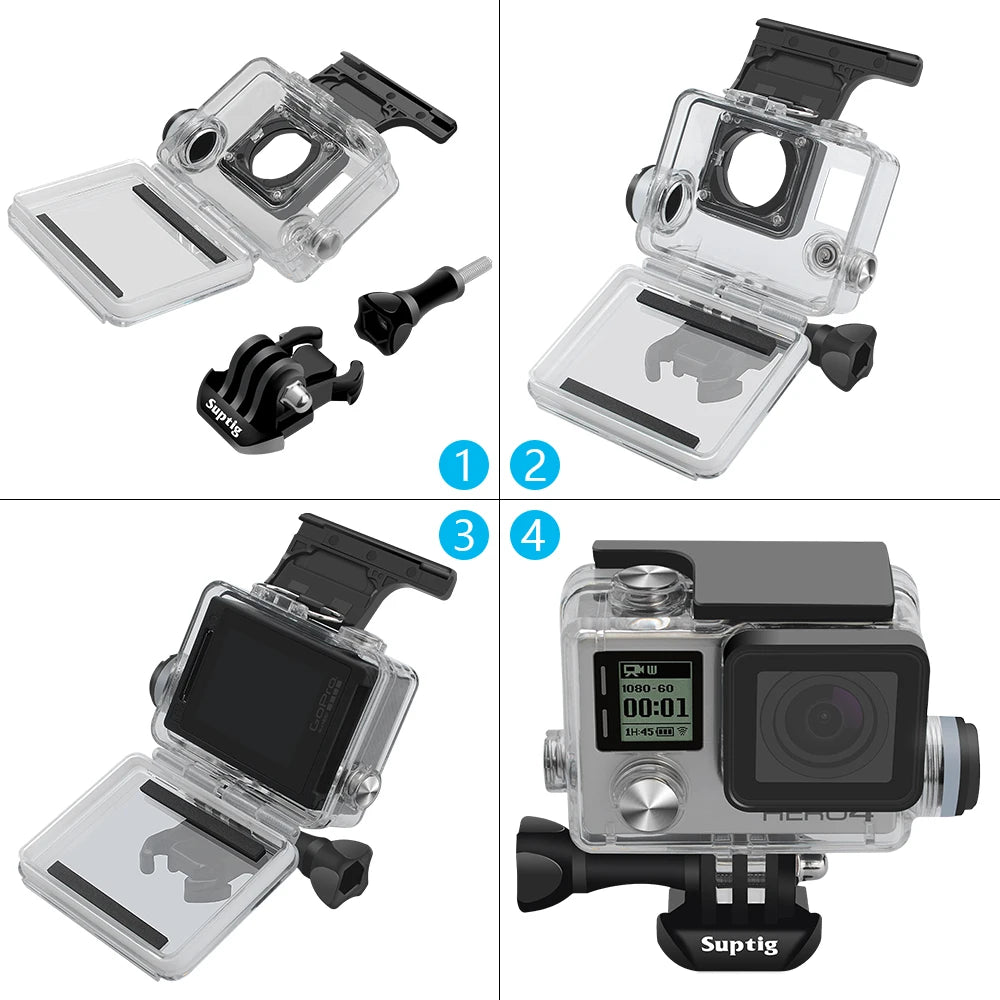 Suptig Waterproof Charging LCD Door Case for GoPro Hero 4/3+/3 – Motorcycle Protective Housing Accessory Shell with Thickened Design