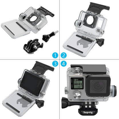 Suptig Waterproof Charging LCD Door Case for GoPro Hero 4/3+/3 – Motorcycle Protective Housing Accessory Shell with Thickened Design
