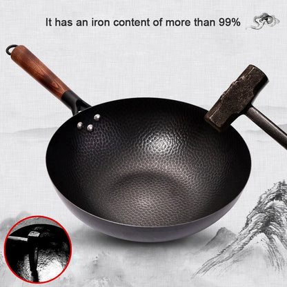 Konco 32cm Cast Iron Wok – Non-Coated Chinese Cookware Pan for Gas & Induction Kitchen Use