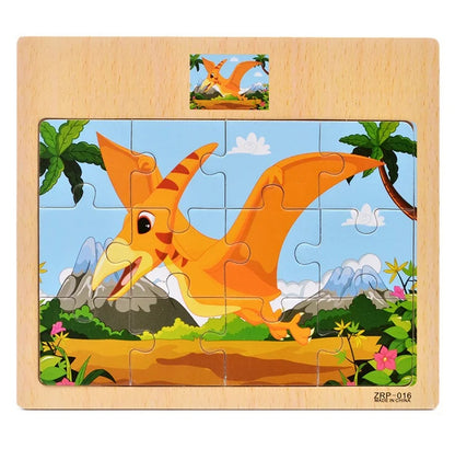 Hot Sale 9/12-Piece Wooden Puzzle Set — Cartoon Vehicles & Animals Educational Learning Toys for Kids, Perfect Gift