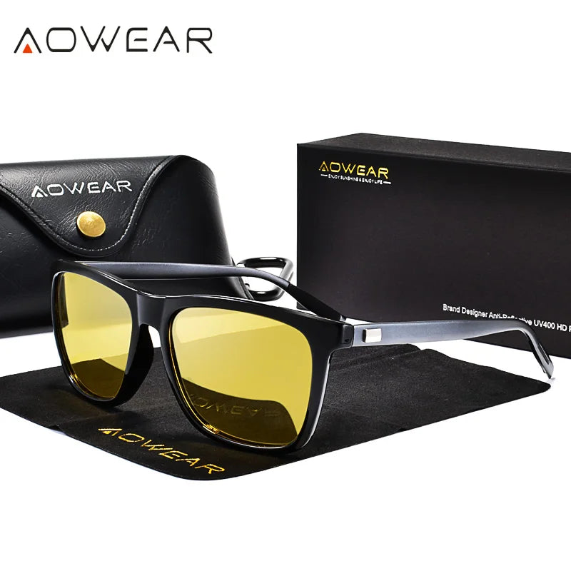AOWEAR HD Night Vision Glasses – Polarized Yellow Lens Sunglasses for Men, Safe Driving Goggles