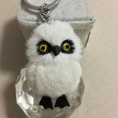 Cute Tiny Plush Faux Rabbit Fur Owl Keychain – Mini Animal Bag & Car Trinket Jewelry Gift for Women & Girls