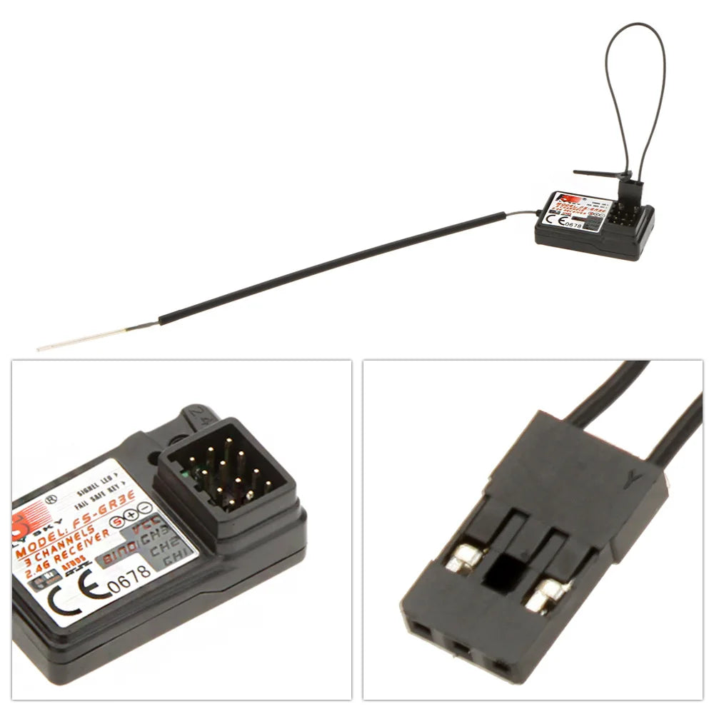 Flysky FS-GR3E 3-Channel 2.4G Receiver for RC Car, Truck, Boat – Upgrade for GT3B/GT3C Transmitter, Failsafe Included (1/2/4pcs)
