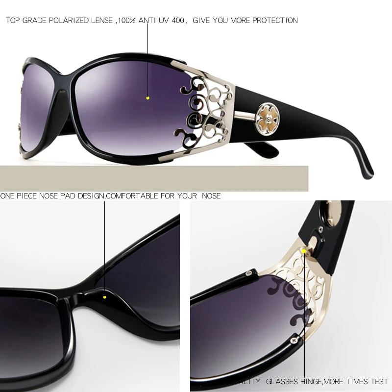 PARZIN Luxury Women’s Sunglasses – Designer Vintage Polarized Driving Shades with Hollow Lace