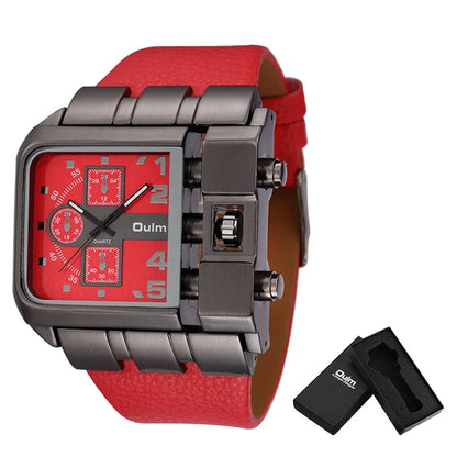 Oulm 3364 Men’s Square Watch — Large Dial Casual Leather Strap Quartz Sport Wristwatch
