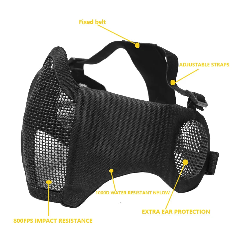 TAK YIYING Foldable Mesh Hunting Mask with Ear Protection and Cap – Ideal for Airsoft and Paintball