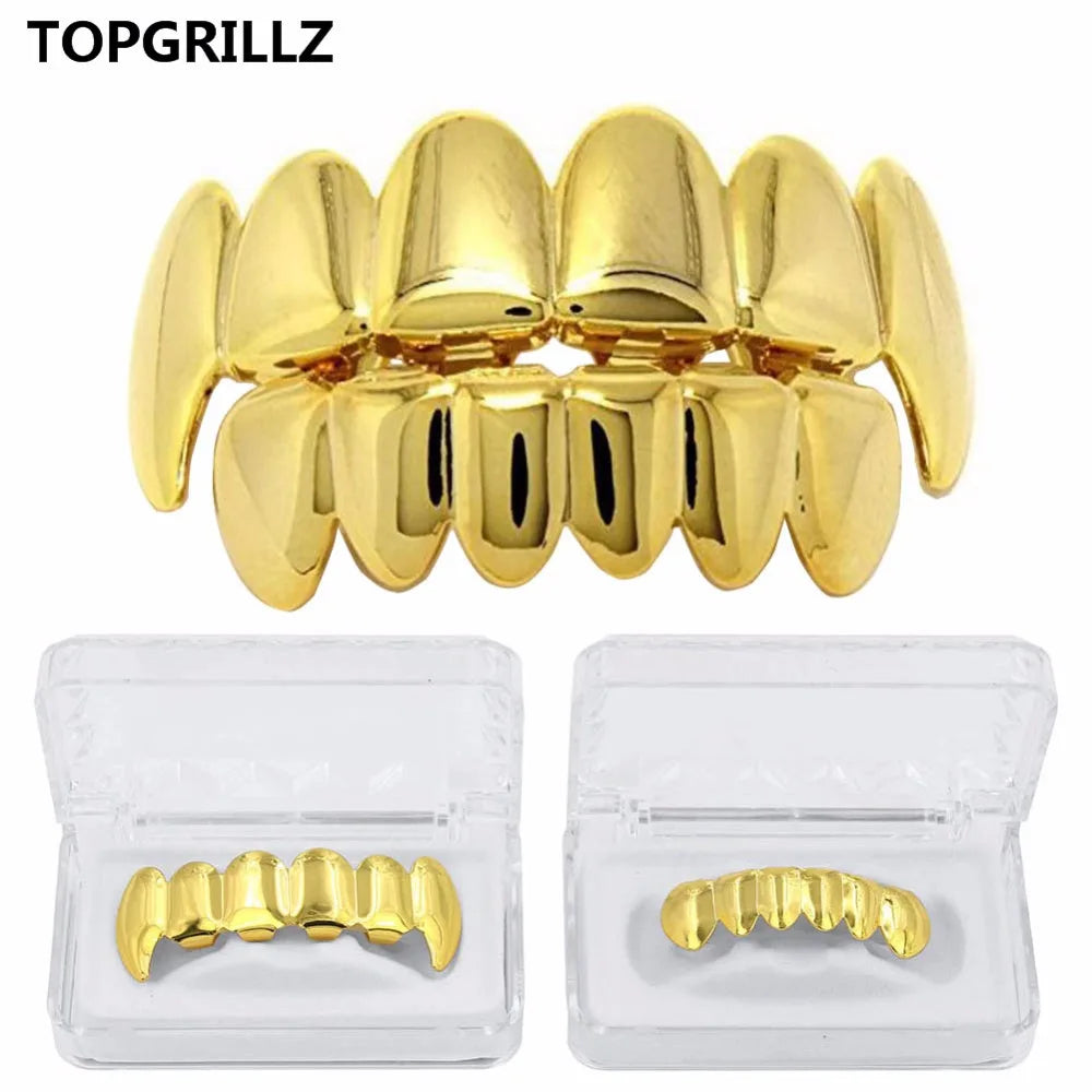 TOPGRILLZ Rose Gold Hip Hop Teeth Grillz Set - Top & Bottom Plated Tooth Caps for Party, Christmas & Costume Style
