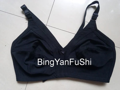 Women's White Cotton Bra - Large Bust C-F Cup Push-Up Seamless Lace Comfort Bra
