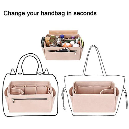 Makeup Organizer Handbag Insert: Felt Cloth Travel Inner Purse Bag - Portable Cosmetic Bags for Speedy, Neverfull