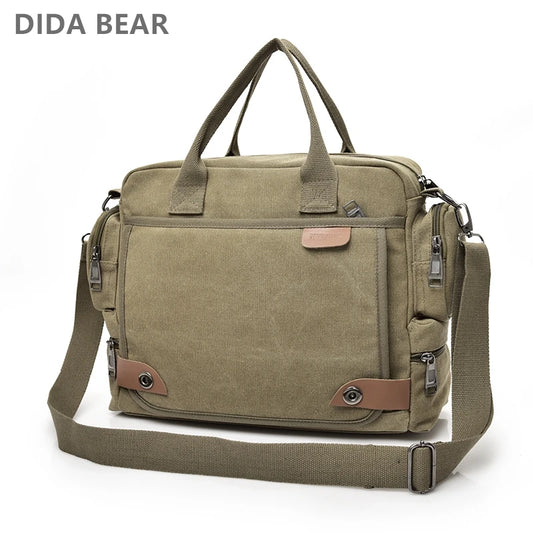 Brand Men’s Crossbody Bags - Canvas Shoulder Messenger Bag for Travel, Casual Large Satchel Handbag in Grey