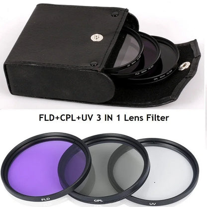 3-in-1 UV+CPL+FLD Lens Filter Set - 49mm, 52mm, 55mm, 58mm, 62mm, 67mm, 72mm, 77mm, with Bag for Canon, Nikon, Sony, Pentax Camera Lenses