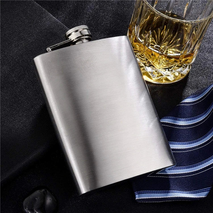 LMETJMA Stainless Steel Hip Flask with Funnel – 1-10oz Pocket Flask for Alcohol, Whiskey, Screw Cap (KC0139)