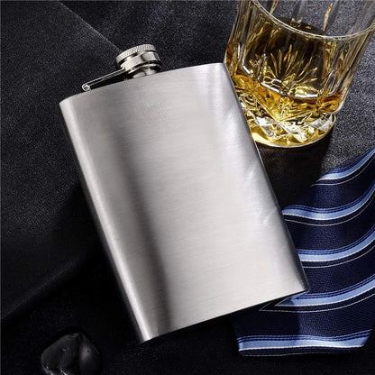 LMETJMA Stainless Steel Hip Flask with Funnel – 1-10oz Pocket Flask for Alcohol, Whiskey, Screw Cap (KC0139)