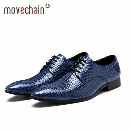 Men’s Snakeskin Grain Leather Oxford Shoes - Lace-Up Wedding, Business and Office Dress Shoes Size 38-48