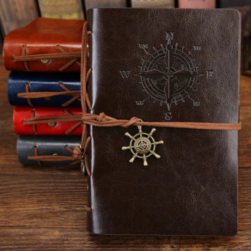 Retro PU Leather Spiral Notebook – Vintage Pirate Anchor Refillable Diary Journal for Travelers