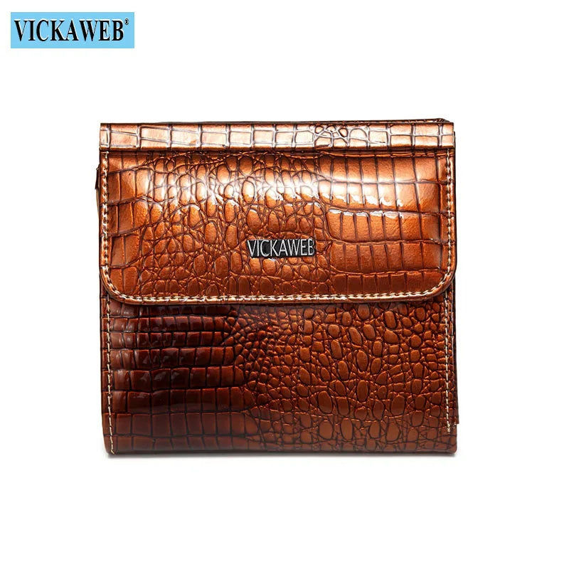 VICKAWEB Mini Women’s Wallet — Genuine Leather Alligator Hasp Short Purse, Fashion Small Wallet for Women 209