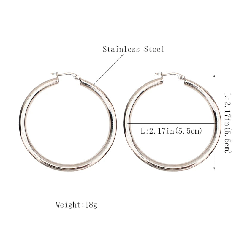 MANILAI Wide Stainless Steel Tube Hoop Earrings — 55mm Punk Statement Earrings for Women, Fashion Jewelry Brincos