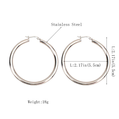 MANILAI Wide Stainless Steel Tube Hoop Earrings — 55mm Punk Statement Earrings for Women, Fashion Jewelry Brincos