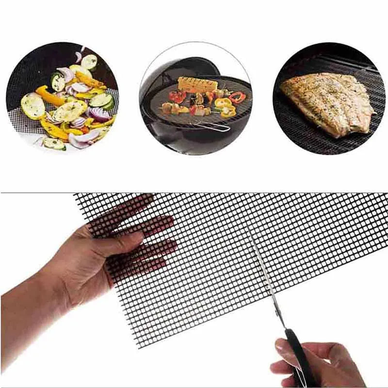 3-Pack Non-Stick Perforated BBQ Grill Mesh Mats — Reusable Heat-Resistant Oven & Baking Sheets for Outdoor Grilling