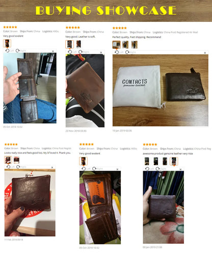 CONTACT'S Genuine Crazy Horse Leather Trifold Wallet – Vintage Men's Cowhide Wallet with Zip Coin Pocket