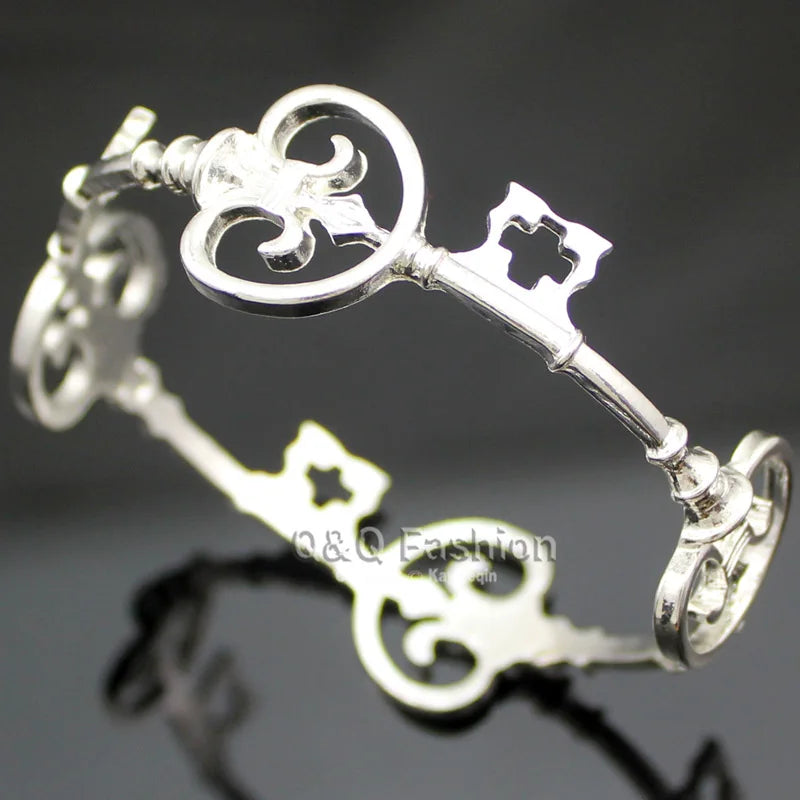 Vintage Skeleton Key Cross Bangle - Victorian Gothic Unisex Cuff Bracelet