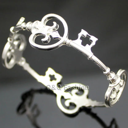Vintage Skeleton Key Cross Bangle - Victorian Gothic Unisex Cuff Bracelet