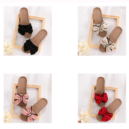 Mntrerm 2024 Women's Casual Linen Slippers – Soft Indoor Flats with Bow-Knot, Cute Summer Home Sneakers