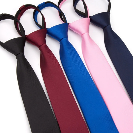 Men’s Zipper Necktie – 6cm Solid Lazy Tie for Business, Wedding & Fashion Accessories